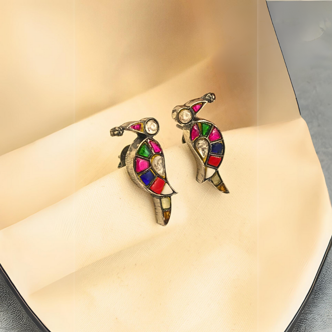 925 Silver Colourful Fusion Bird Stud