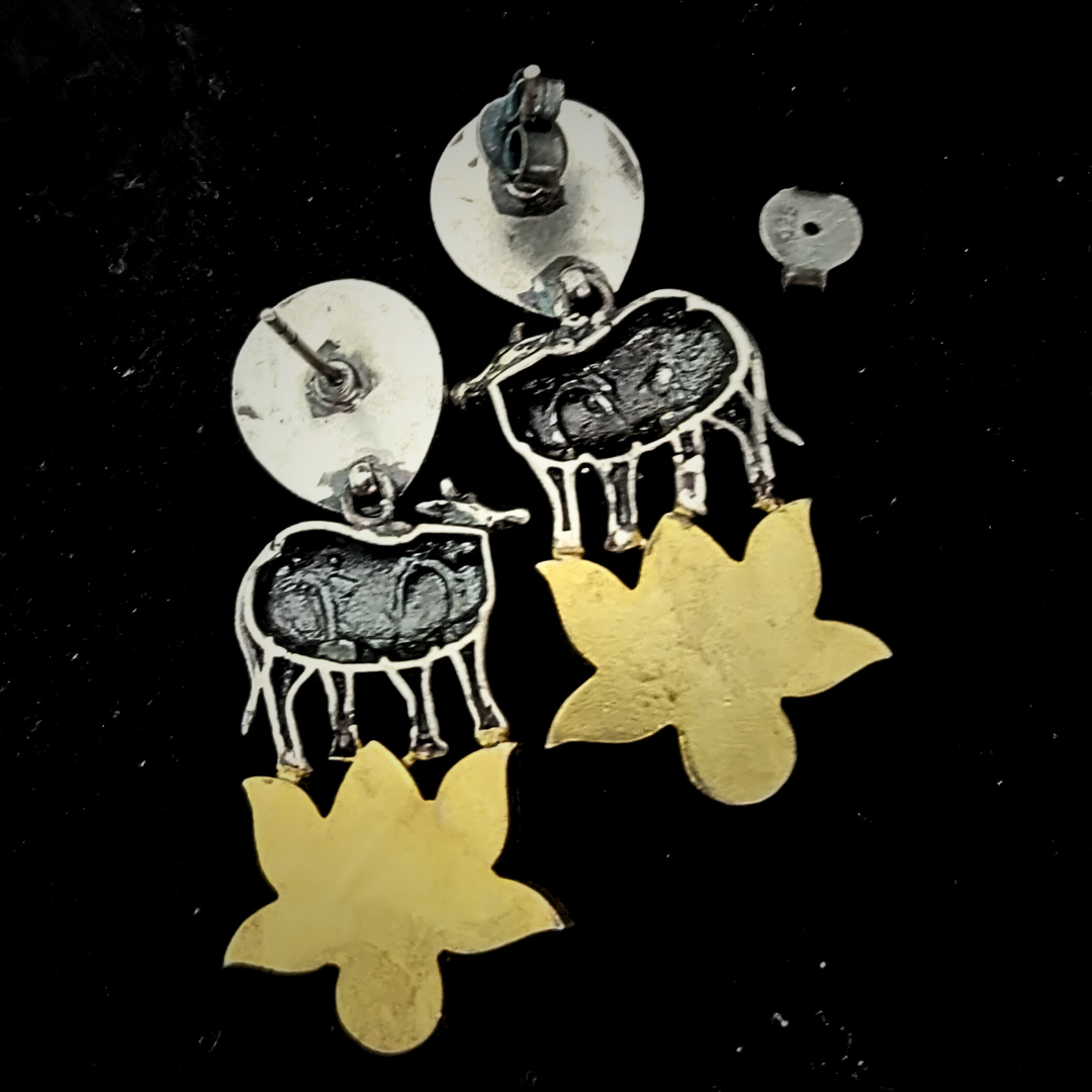 Lotus and Cow Leaf Gold Silver Fusion Statement Dangler