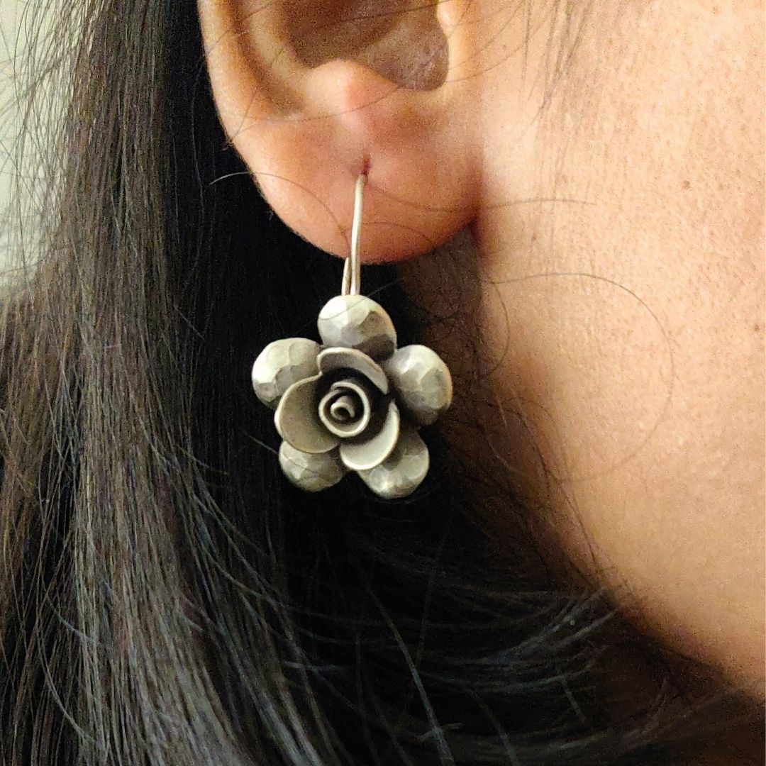 Statement Floral 3D Rose Earring With Hooks Small