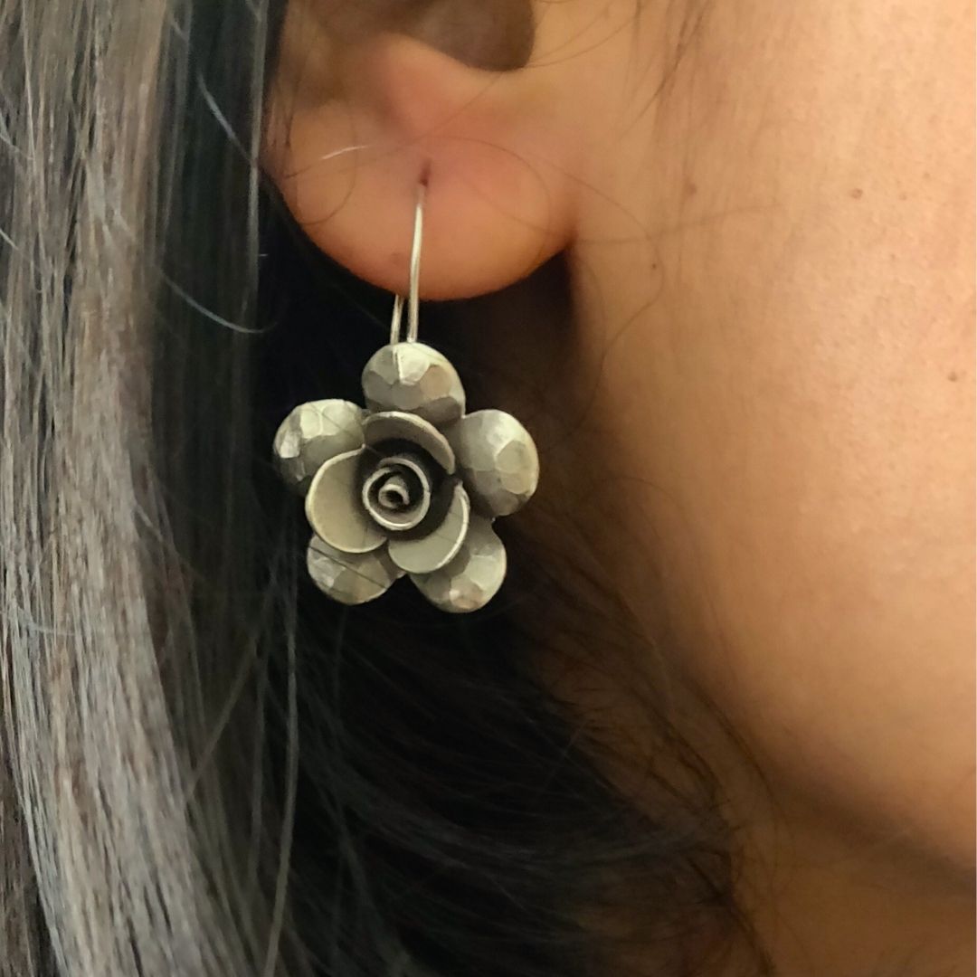 Statement Floral 3D Rose Earring With Hooks Small