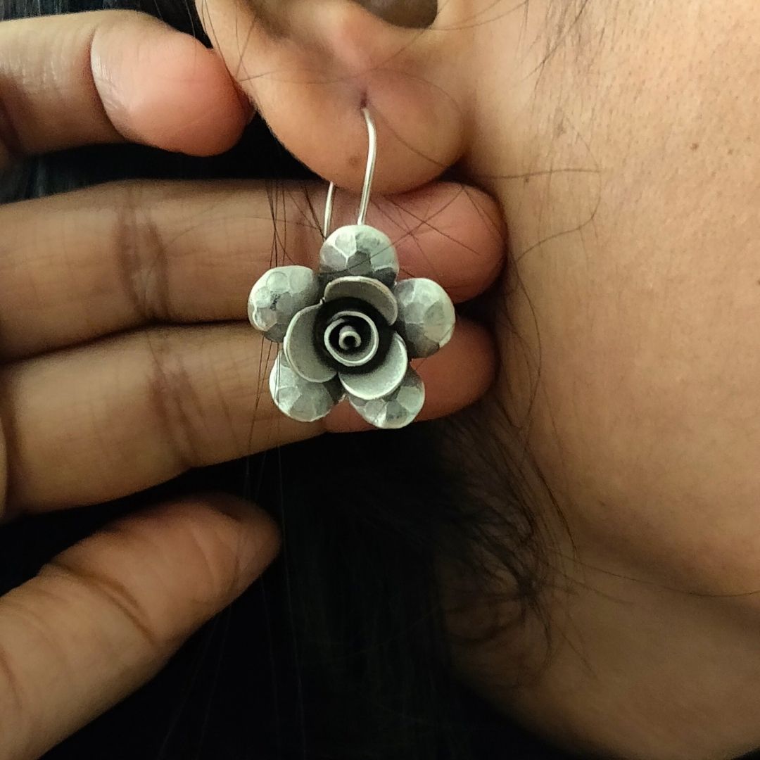 Statement Floral 3D Rose Earring With Hooks Small