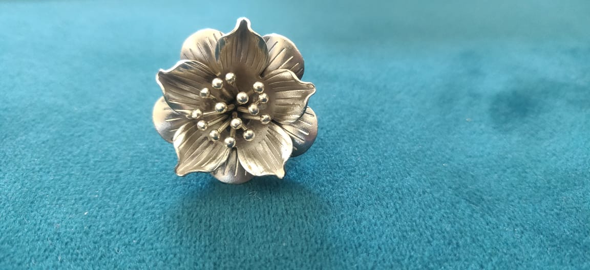 Statement 3D Hibiscus Floral Ring with Texture