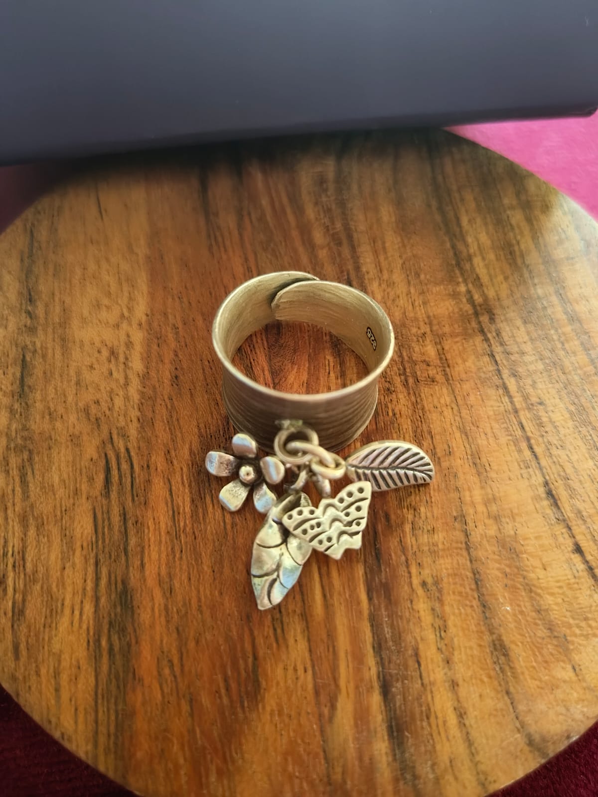 Statement Boho Textured Ring With Charms (iv)