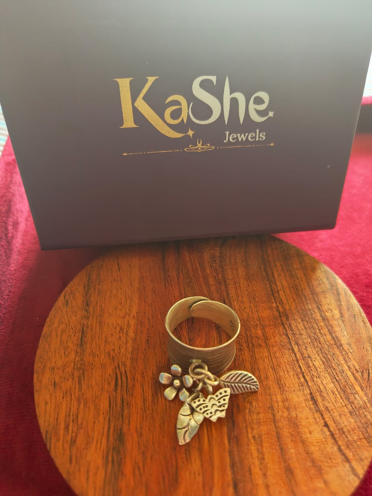 Statement Boho Textured Ring With Charms (iv)