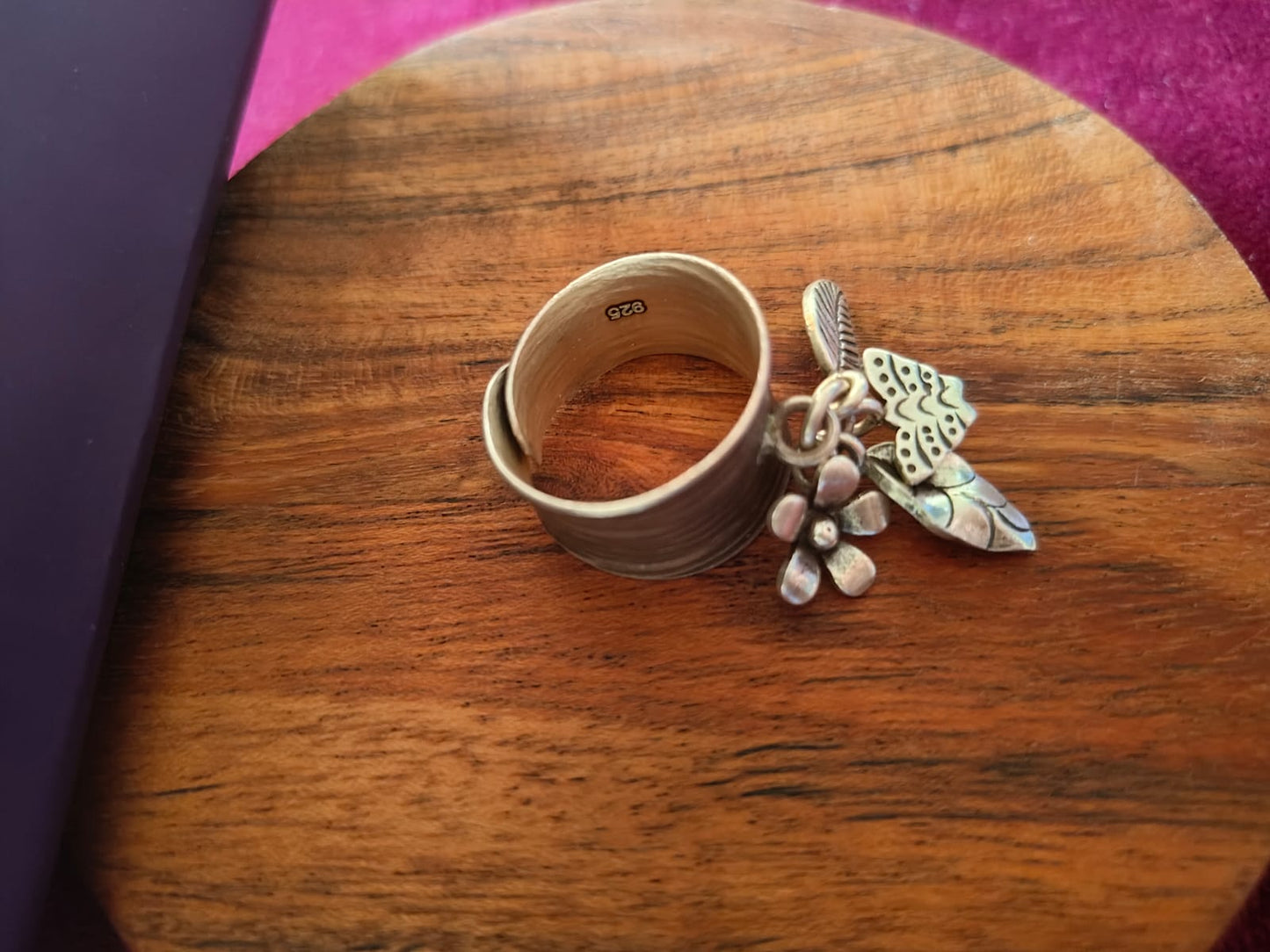 Statement Boho Textured Ring With Charms (iv)