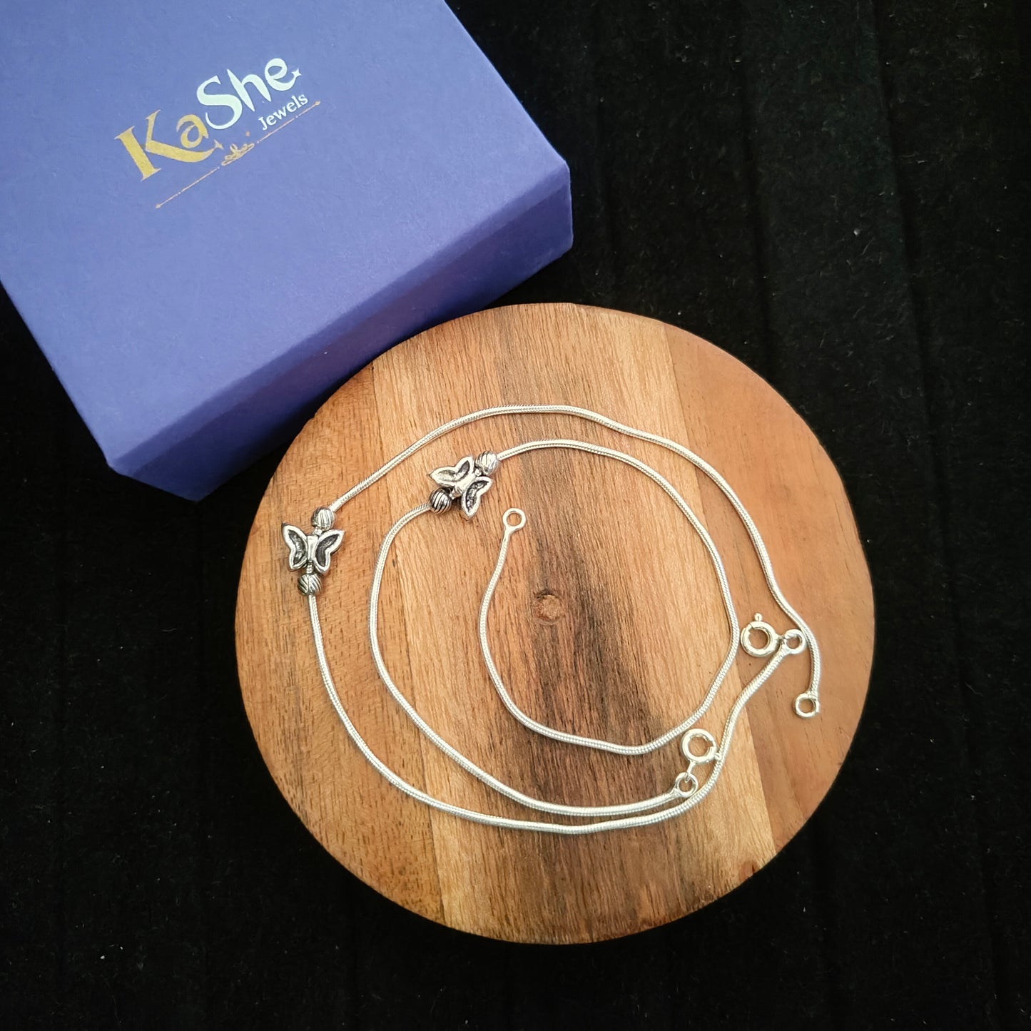 925 Silver Women Anklet With Butterfly ( Pair)